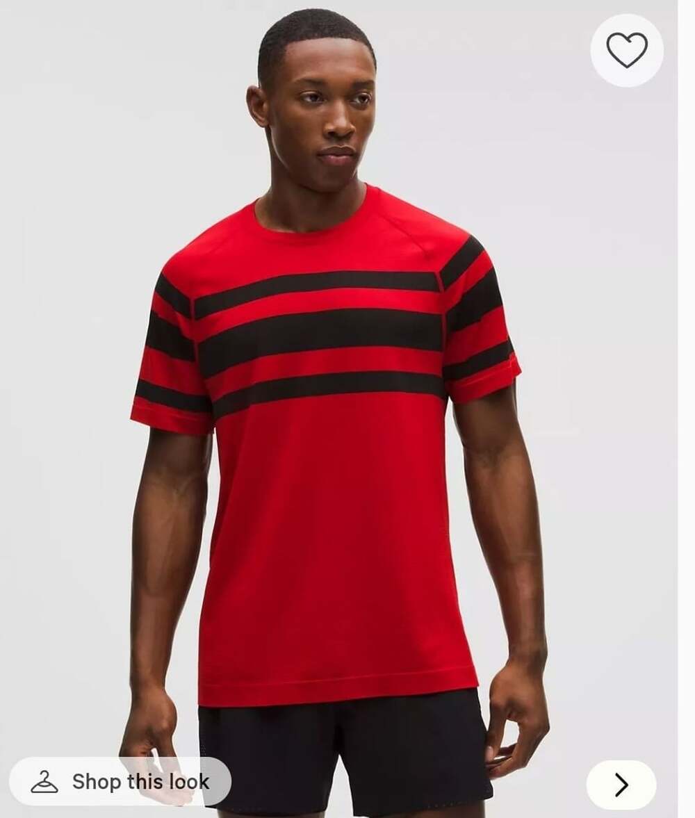 Lululemon Metal Vent Tech Short Sleeve Shirt Red Black Striped XL